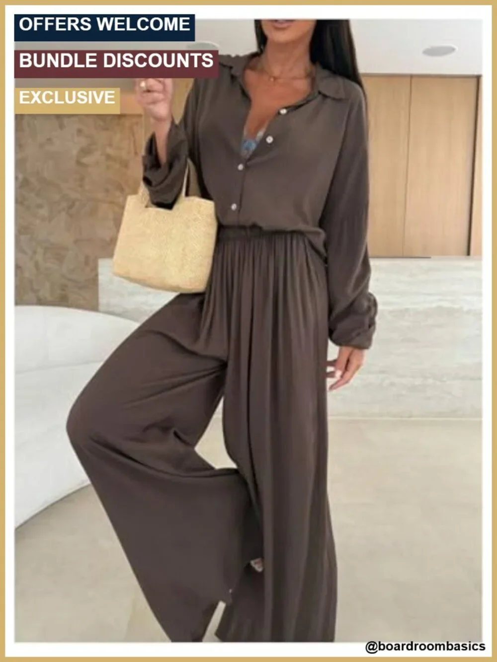 Verdusa Women's 2 Piece Set Collared Button Up Shirt & Wide Leg Pants